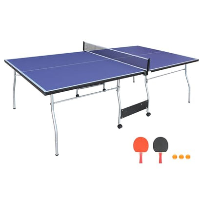 Table Tennis Table 4.5 FT / 6 FT / 8 FT / 9 FT Foldable Portable Ping Pong Table with 2 Table Tennis Paddles 3 Balls and Net for Indoor Outdoor Games