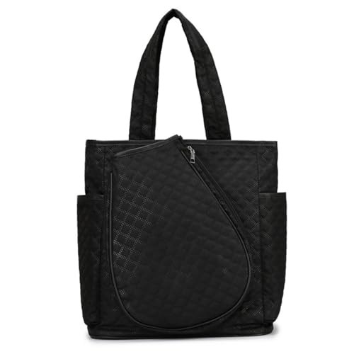 Tennis Bag, Quilted Water Resistant Tennis Backpack with Racket Compartment for 2-3 Rackets, Multi-Sport Backpack for Pickleball, Badminton, Gym & Travel for Men and Women - color: Black