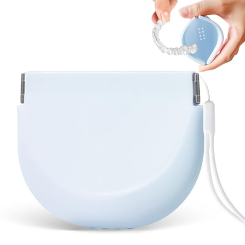Silicone Retainer Denture Storage Case Holder, Portable Slim Dental Container Cleaning Box with Drain Holes and Leakproof for Aligners, Mouth Guards, Night Guards, Removable Dental Appliances (Blue) - color: Blue