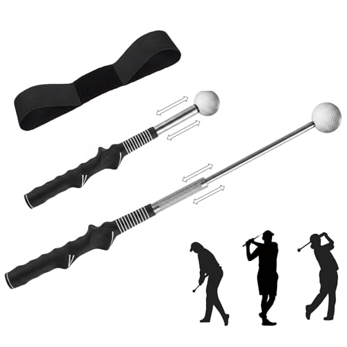 Retractable Golf Swing Trainer,Golf Training Aid,Swing Mechanics,Grip Correction Click Stick for Beginners for Indoor & Outdoor Practice with A Swing Corrector Belt