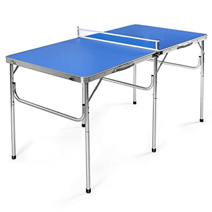GYMAX Indoor Table Tennis Table Set, Folding Ping Pong Table with Net, 2 Paddles & 2 Balls, Multipurpose Free Standing Table Tennis Kit