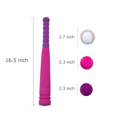 CeleMoon 16.5 Inch [Mini Size] Soft Foam Baseball Bat for Girls, Tball Softball Batting Toy Set with 6 Balls, for Kid Toddler Daughter 3 Years Old Indoor Outdoor Sport Playing Game, Pink