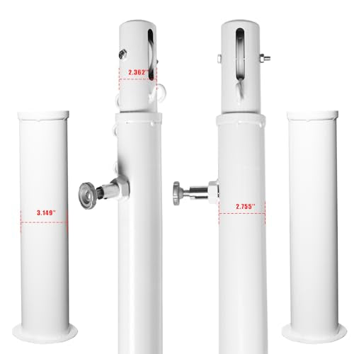 Aoneky Permanent Adjustable Volleyball Post System - Complete Set with 2 Steel Poles & Ground Sleeves, 6 Height Settings for Badminton & Volleyball, Includes Winch for In-Ground Install - color: White, style: Round