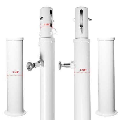 Aoneky Permanent Adjustable Volleyball Post System - Complete Set with 2 Steel Poles & Ground Sleeves, 6 Height Settings for Badminton & Volleyball, Includes Winch for In-Ground Install - color: White, style: Round