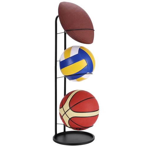 Navaris Football Stand - Sport Ball Storage Rack - Sports Equipment Display Stands - Ideal for Garages, Gyms, Entrances - Ball Holder for Football, Basketball & More - 70 x 24.5 cm