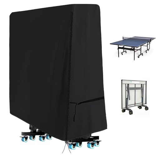 Saking Ping Pong Table Cover, 500D Heavy Duty Folding Table Tennis Table Cover Waterproof Sunproof Indoor & Outdoor, Fits Universal 9x5 FT Folding Tables, Windproof Cover with Zipper & Buckles, Black