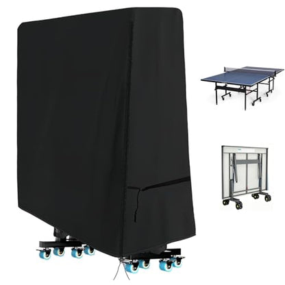 Saking Ping Pong Table Cover, 500D Heavy Duty Folding Table Tennis Table Cover Waterproof Sunproof Indoor & Outdoor, Fits Universal 9x5 FT Folding Tables, Windproof Cover with Zipper & Buckles, Black