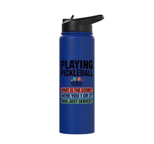 Playing Pickleball Improves Memory Pickleball Court Funny Stainless Steel Insulated Water Bottle - color: Royal Blue