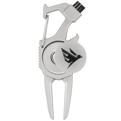 SWIFTEE Golf Divot Pitch Mark Repair Tool 7-in-1 - Club Holder, Brush, Clip Buckle, Groove Cleaner, Bottle Opener, Ball Marker, Divot Tool - Gift Box Included - color: Pearl Silver