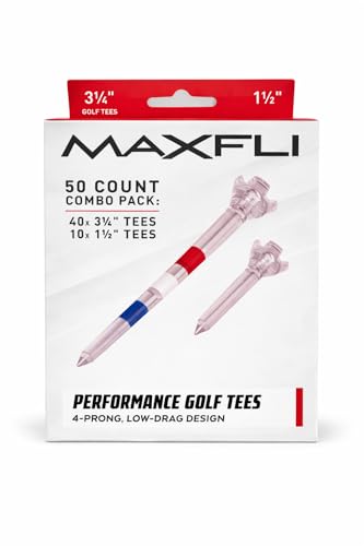Maxfli USA Performance Golf Tees, 50 Count Combo Pack Tees, Low Drag Design