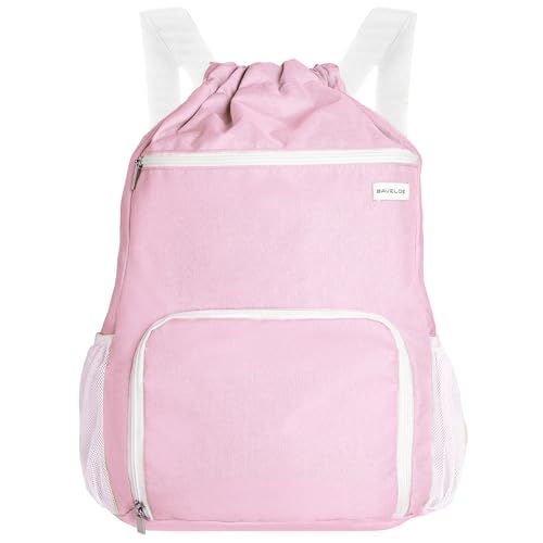 BAVELOE Drawstring Backpack with Wet Pocket & Shoe Compartment, Water-Resistant Sports Gym Swim String Bag for Women Men(Pink) - color: Pink