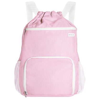 BAVELOE Drawstring Backpack with Wet Pocket & Shoe Compartment, Water-Resistant Sports Gym Swim String Bag for Women Men(Pink) - color: Pink