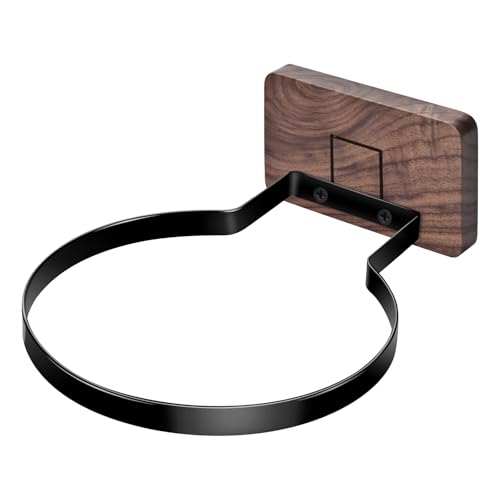 Basketball Holder Wall Mount, 7 Inch Wall Mount Ball Holder with Black Walnut Solid Wood Base & Metal Ring, Sports Storage Stand & Display Rack for Basketball, Football, Soccer Ball, Volleyball - color: Brown, size: 1 Pack