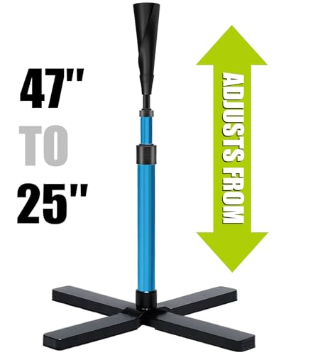 TARUMG Portable Batting Tee for Baseball/Softball, Height Adjustment from 25-47 inches, Heavy Duty Baseball Tee with Detachable Rubber Top, Easy Assembly Hitting Tee for Kids/Youth/Adults - style: Plus&Blue 25“- 47”