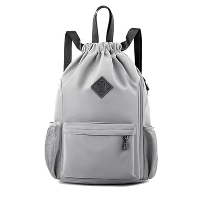 Valleycomfy Waterproof Drawstring Gym Backpack Bag for Men & Women,Sports Gym Bag with Side Pocket Grey - color: A-grey
