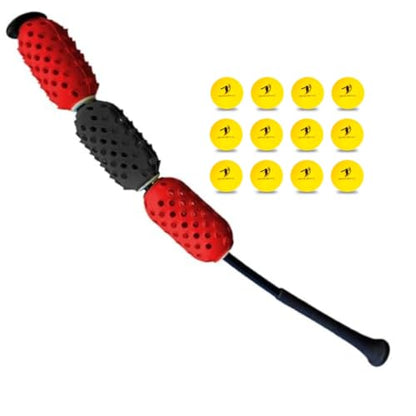 Baseball & Softball Swing Trainer and 12 Durable Foam Balls, Boost Your Bat Speed by Up to 20+ MPH, Unlock Swing Speed Increases. Great Gift for Baseball and Softball - color: Black/Red, size: Aero Bat Pro+12 Soft Training Balls