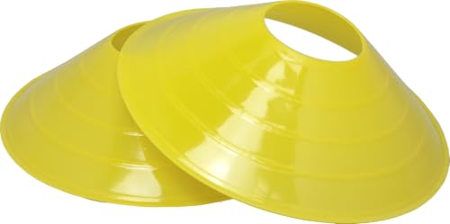 BlueDot Trading Sport Disc Cones High Visibility for Agility Training, Soccer, Football, Field Cone Markers for Adults or Kids, (30-Pack), Yellow with Holder