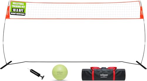 12FT/18FT Portable Volleyball Training Net for Hitting or Serving Drills, Outdoor & Indoor Freestanding Practice Net With Height Adjustable, Carry Bag - style: 18ft Portable volleyball net