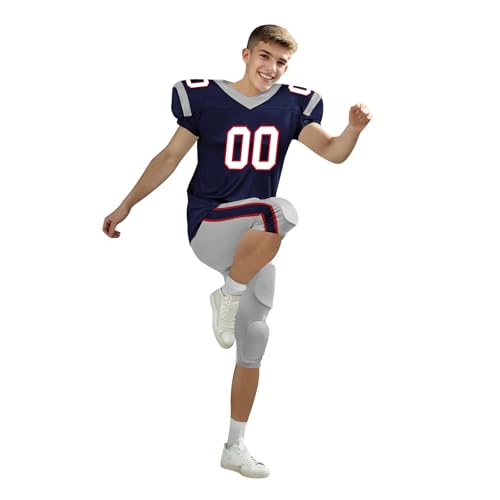 Youth Football Practice Jersey, Custom Blank Kids Practice Football Uniform Sportswear for Boys Training Games - color: Nautical Blue Red Silver