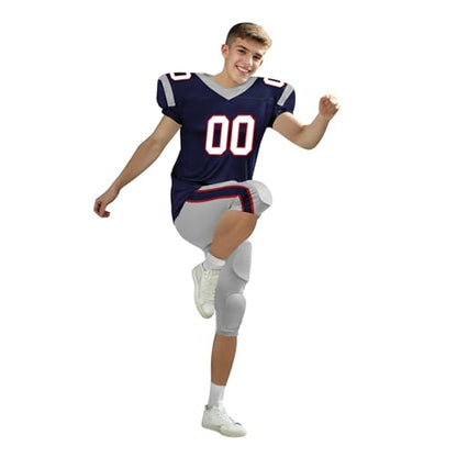Youth Football Practice Jersey, Custom Blank Kids Practice Football Uniform Sportswear for Boys Training Games - color: Nautical Blue Red Silver