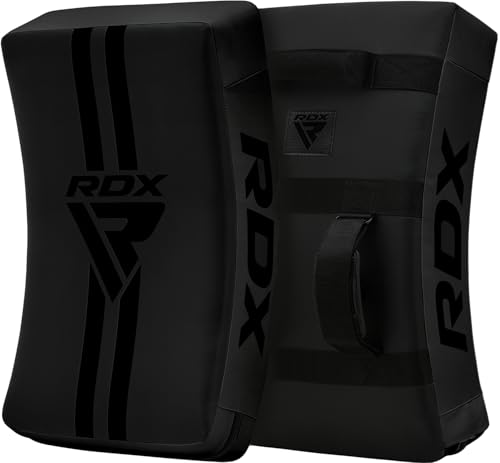 RDX Kick Shield Muay Thai Kickboxing, Heavy Curved Kicking Striking Body Pad, Punching Foot Target MMA Boxing Training, 3 Padded Handles, Martial Arts Karate TKD Taekwondo (ONE PAD ONLY) - color: Full Black