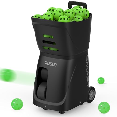 PP Smart Pickleball Machine – Automatic Pickleball Launcher with APP & Remote, 80+Ball Capacity, Adjustable Speed, Spin & Frequency, 4–6Hr Battery for Indoor & Outdoor Training - color: Black