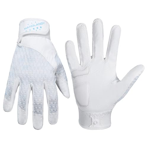HANDLANDY Baseball Batting Gloves for Adult Youth, Grip Breathable Softball Batting Gloves Fit Men Kids Boys Girls - color: Pearl White-Adult, size: Adult Medium