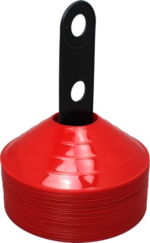 BlueDot Trading Sport Disc Cones High Visibility for Agility Training, Soccer, Football, Field Durable Cone Markers for Adults or Kids (50-Pack), Red