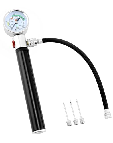 QWORK Sports Ball Air Pump with Pressure Gauge, Basketball Pump Volleyball Pump Soccer Ball Powerful Air Pump, Bicycle Tire Pump, Sports Hand Pump, Balloon Pump,Flexible Hose (Black)