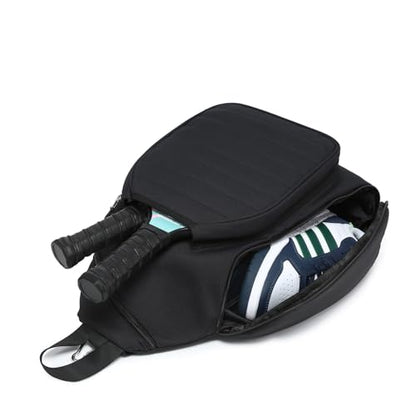 Sling Bag Crossbody Backpack for Pickleball Paddle Tennis Racketball Travel for Men and Women, with Ice Bag 2PS - color: Black