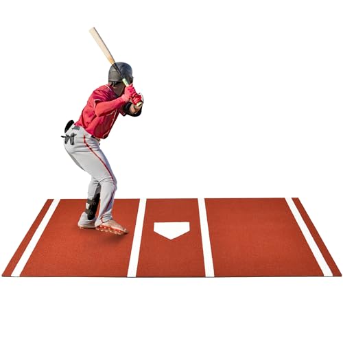 Shopsource Baseball Batting Mat, 10x3.8/12x6ft Softball Hitting Mat, Batters Box Turf Mats with Home Plate, Anti-Slip Baseball Softball Cage Mats for Indoor Outdoor - color: Red, size: 10' x 3.8'