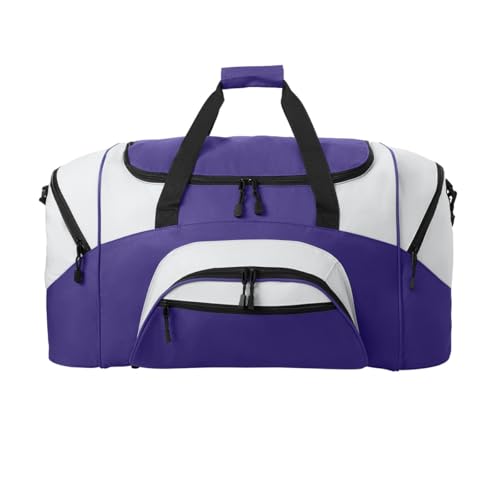 Personalized Large Duffel Bag, Football, Soccer, Basketball, Baseball Duffle Bag, Athlete Gift, Sport Bag, Embroidered Name, Purple/Grey - color: Purple/Grey