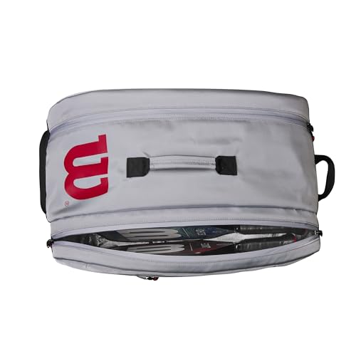 WILSON Super Tour Pickleball Bag - Holds up to 3 Paddles, Grey/Red/Black