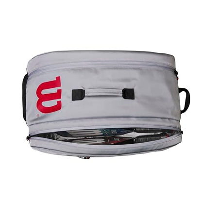 WILSON Super Tour Pickleball Bag - Holds up to 3 Paddles, Grey/Red/Black