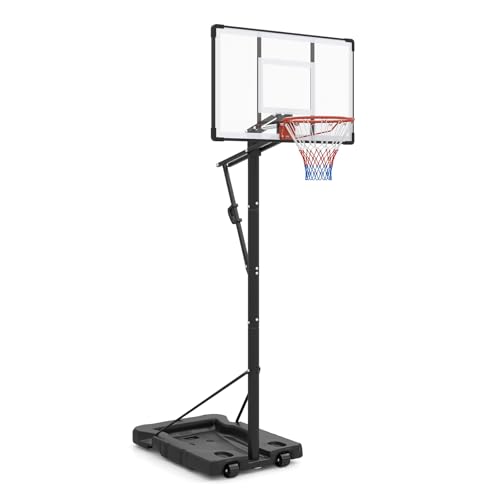 GYMAX Basketball Hoop, 5.6-10 Ft Adjustable Basketball Goal with 44 Inch Shatterproof Backboard, Fillable Base, Wheels for Teens, Adults, Outdoor, Backyard, Driveway