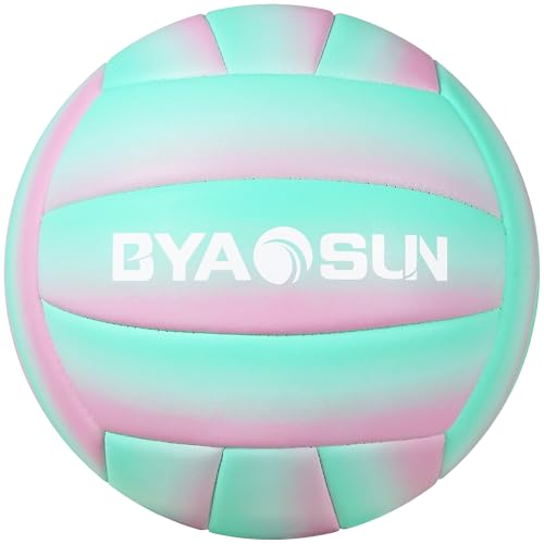 Soft Official Volleyball for Indoor Outdoor Beach, Size 5 Training Volleyball for Beginner Teenager Adult - color: Green Pink