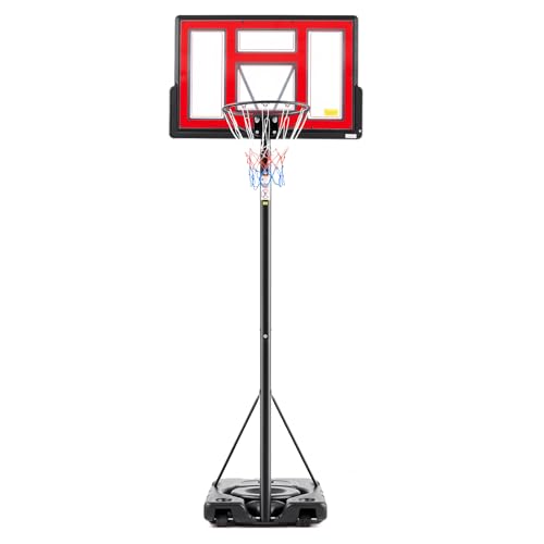 Sweetcrispy Portable Basketball Hoop Outdoor 6.1-10FT Adjustable Height, 44 Inch Shatterproof Backboard/Shock Absorbent Rim, Fillable Base, 2 Wheels for Backyard/Driveway - color: Black&Red