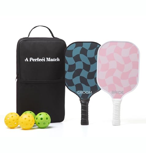 A Perfect Match Pickleball Paddle Set Engagement Gifts for Couples I I His and Hers Gifts I Includes 2 Pickleball Paddles, Carrying Bag and 2 Pickleballs - style: Bride and Groom