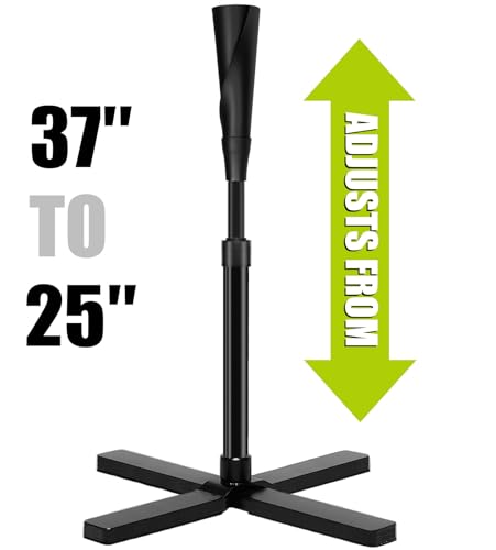 TARUMG Portable Batting Tee for Baseball/Softball, Height Adjustment from 25-47 inches, Heavy Duty Baseball Tee with Detachable Rubber Top, Easy Assembly Hitting Tee for Kids/Youth/Adults - style: Basic&Black 25“-37”