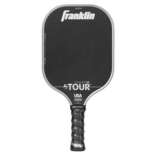 Franklin Sports Pro Pickleball Paddles - FS Tour Series Raw Carbon Fiber T700 - USA Pickleball Approved - Unibody Epoxy Resin Injected Edge - Dynasty + Tempo - 14mm/16mm Core - Gray, Blue + Pink - color: Gray, size: 14 mm, style: Tempo