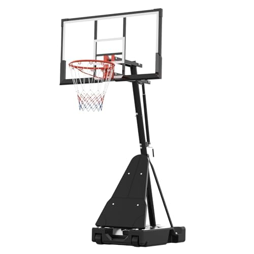 Basketball Hoop Outdoor 33/44/48 Inch Shatterproof PC Backboard, 4.92-10FT Stepless Adjustable Height, Portable Basketball Hoop with Wheels for Backyard, Driveway and Court - size: 44 Inch Backboard