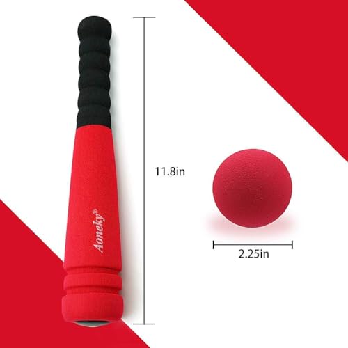 Aoneky 11.8 Inch Mini Foam Baseball Bat and Ball Set for Toddlers 1-3 Years, Soft & Safe First Bat, Lightweight T-Ball Bat for Boys Girls, Indoor Outdoor Sports Toy (Red)