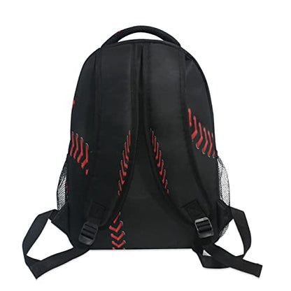STAYTOP Black Baseball Laces Backpacks Travel School Bags for Boys Girls School Computer Backpacks Book Bag Travel Hiking Camping Daypack - color: Black Baseball