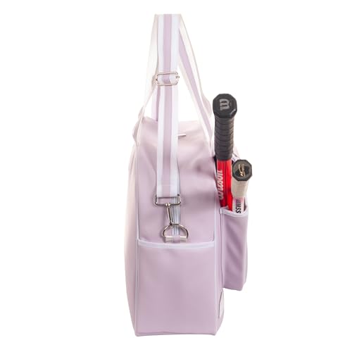 Remobia Hicol Purple PU Leather Women Large Sports Handbag Tennis Racket Shoulder Bag Tennis Tote Bag for 2 Rackets, with Water Bottle Holder