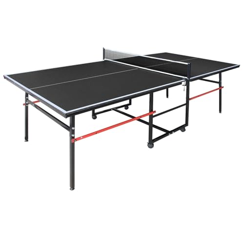 Ping Pong Table Foldable & Portable 6/8/9FT Table Tennis Table Set for Indoor & Outdoor Games with Net & Post, 2 Table Tennis Paddles and 3 Balls - color: Black-8FT