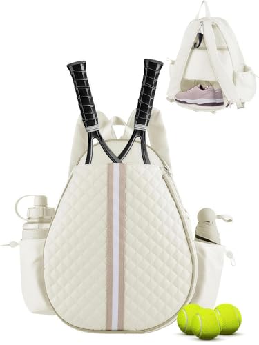 Tennis Bags for Women - Ideal Mothers Day Gifts, Quilted Tennis Sling Crossbody Backpack with Fence Hook, Water Resistant Tennis Racket Bag for Pickleball, Badminton, Beige