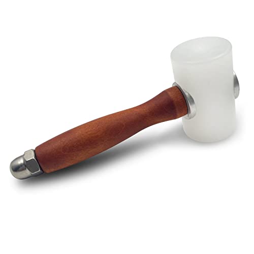 Leather Carving Hammer Mallet Wood Handle Nylon Hammer Mallet for Leathercraft Leather Carving DIY Leathercraft Mallet, Nylon T Head Wood Handle 7.4 Inch - color: Brown and White