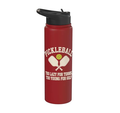 Pickleball Player Too Lazy For Tennis Too Young For Golf Stainless Steel Insulated Water Bottle - color: Red