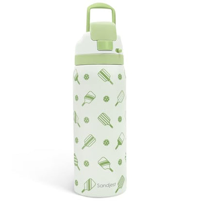 Pickleball Insulated Stainless Steel Water Bottle with Straw for Sports and Travel, 32oz, Gifts for Pickleball Lover Women Girls Friends Teens Birthday Christmas - color: Pickleball