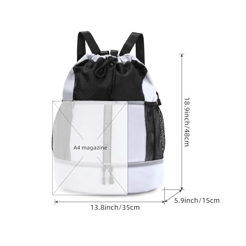Valleycomfy Drawstring Gym Bag Sports Backpack With Shoe Compartment and Reflective Strips White - color: White